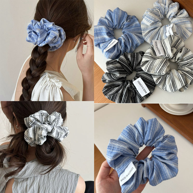 Silk Tie Striped - 2024 한국 패션 스트라이프 헤어 고무