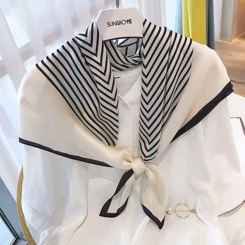 Silk Tie Striped - 패션 광장 70cm 흑백 줄무늬 두건