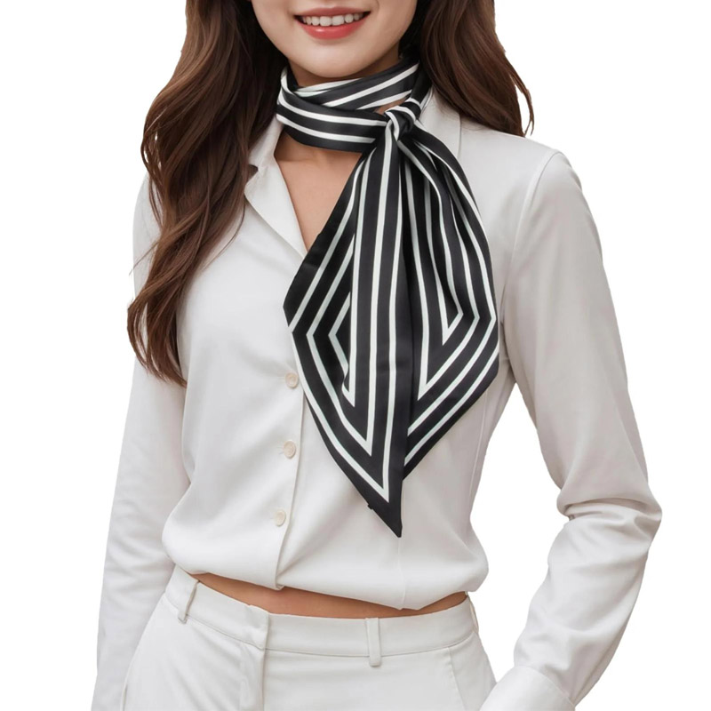 Silk Tie Striped - 패션 줄무늬 머리 리본 스카프 여성