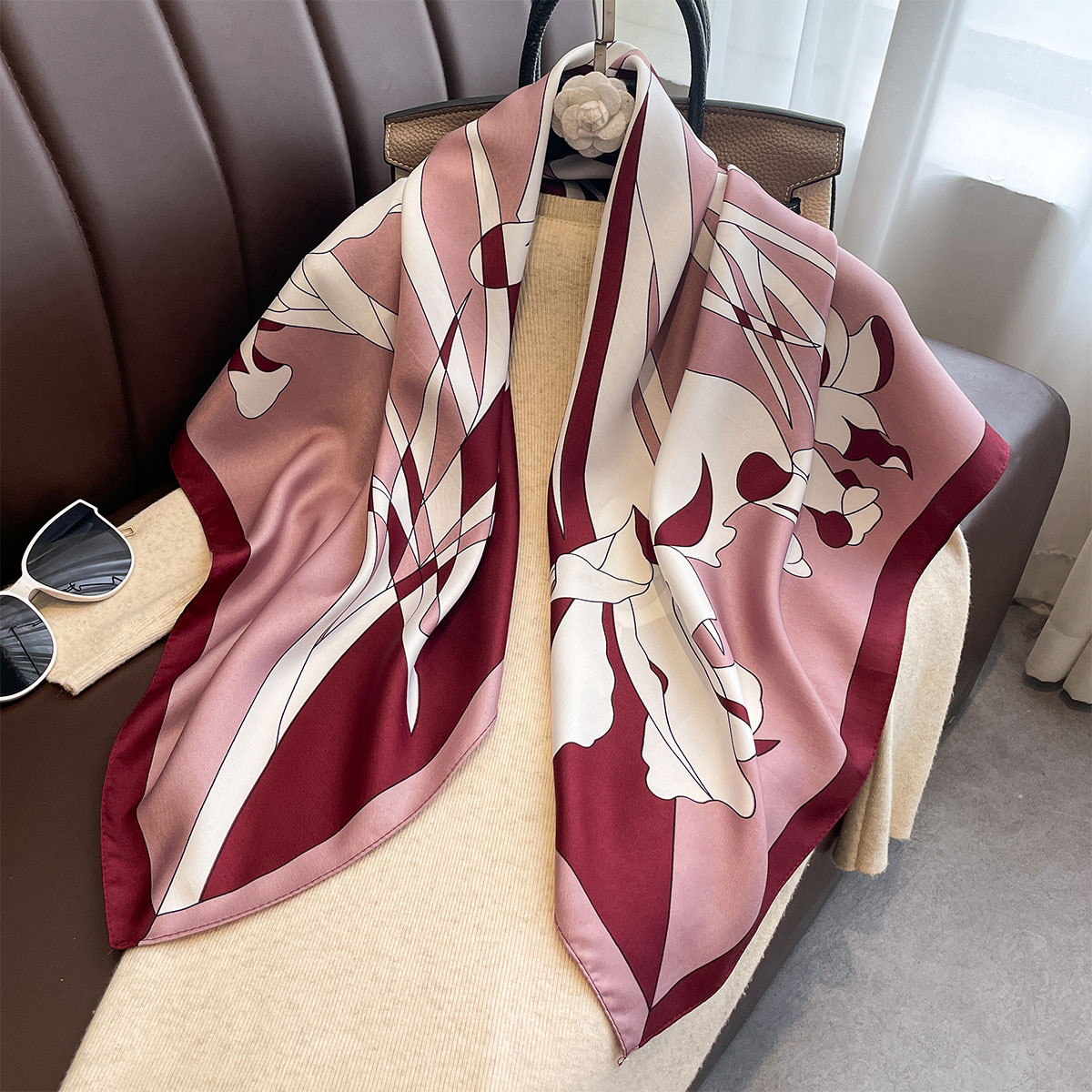 Ascot Neck Scarf - 럭셔리 90*90cm 정사각형 스카프 트윌 실크