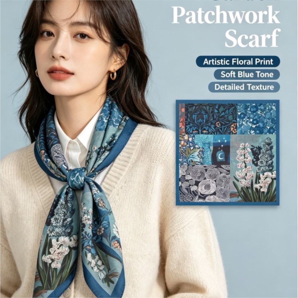 Bandana Cotton - 70cm 레트로 페이즐리 스퀘어 스카프 여름용
