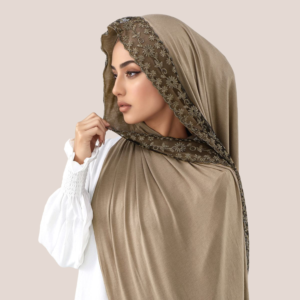 레이스 자수 코튼 저지 무슬림 히잡 롱 스카프 여성 헤 - Head Wrap Turban 리뷰 및 가격