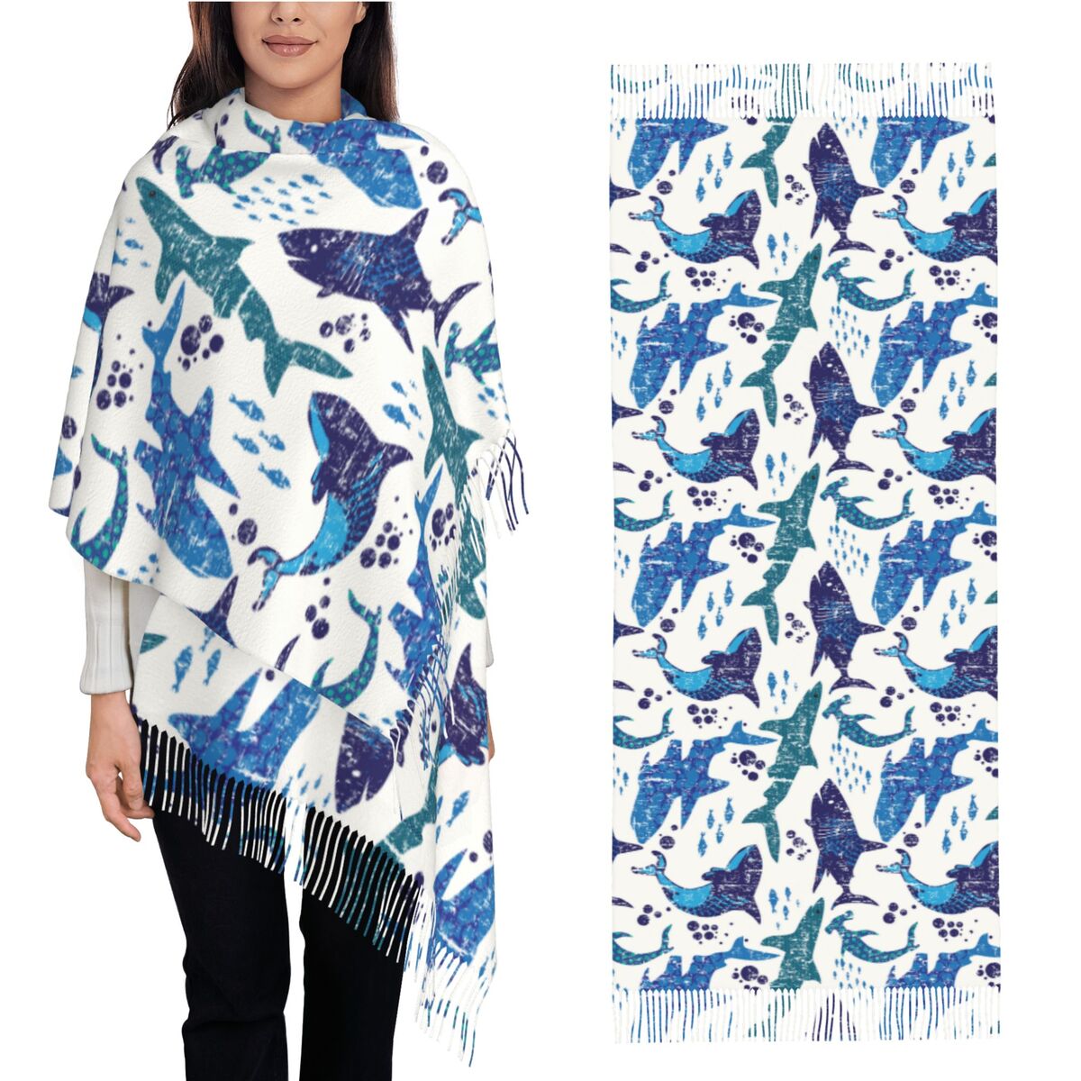 상어 수중 세계 바다 해양 생물 스카프 겨울 가을 파시 - Pashmina Wrap Large 리뷰 및 가격