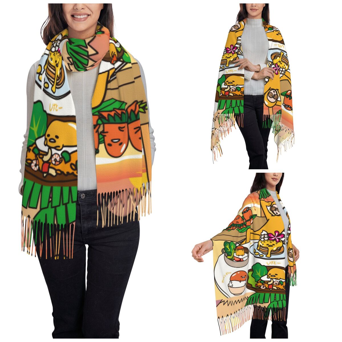 태슬이 달린 여성용 스카프 구데타마 귀여운 계란 만화  - Pashmina Wrap Large 리뷰 및 가격