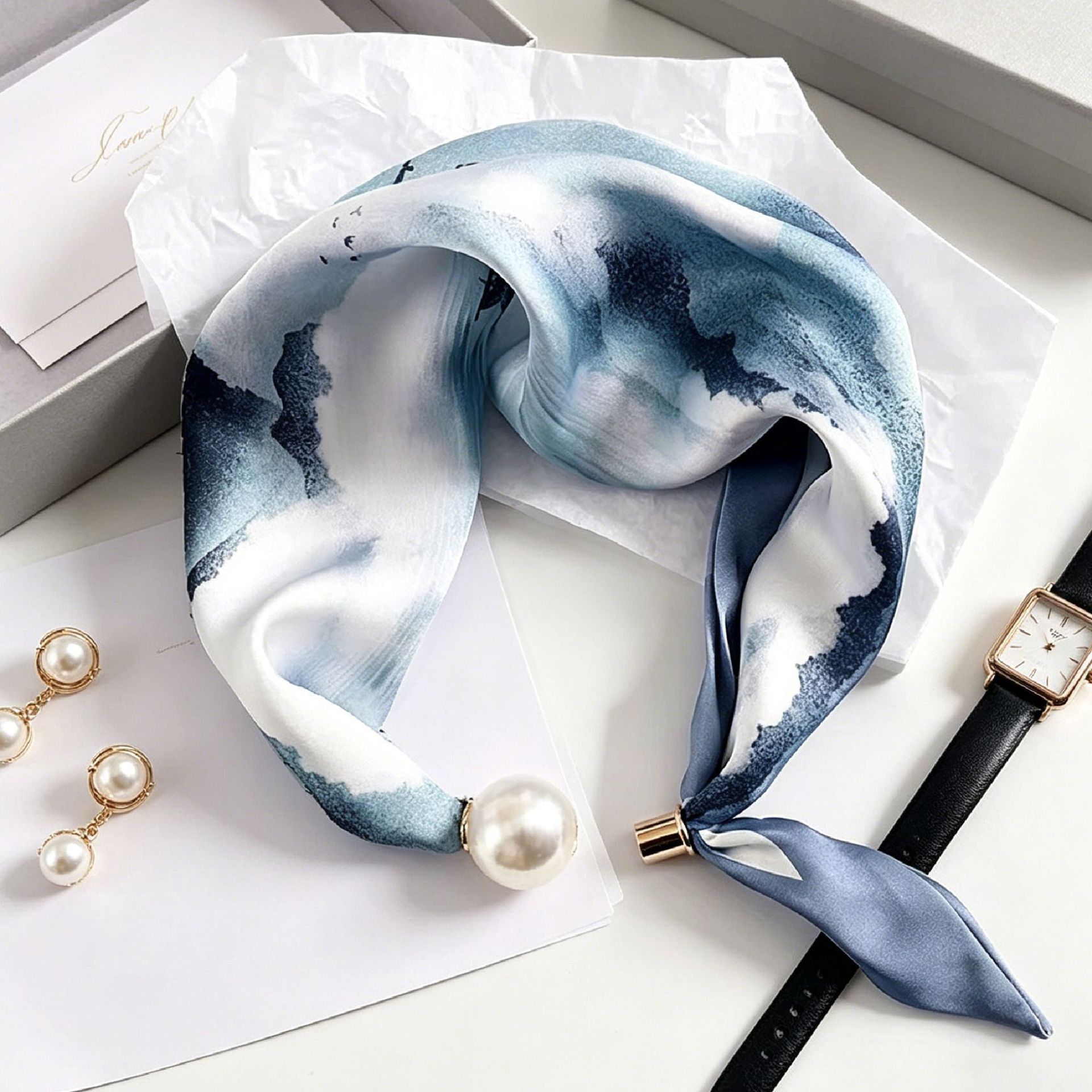 우아하고 세련된 진주 줄무늬 스카프 여성 패션 편리한  - Ascot Neck Scarf 리뷰 및 가격