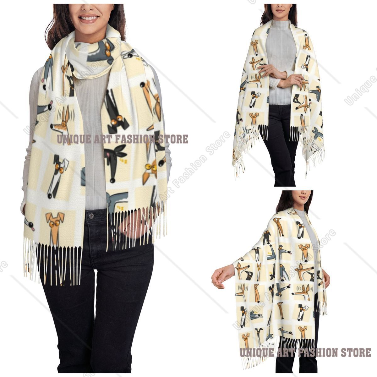 여성용 태슬 스카프 헤드업 크림 그레이하운드 대형 겨울 - Pashmina Wrap Large 리뷰 및 가격