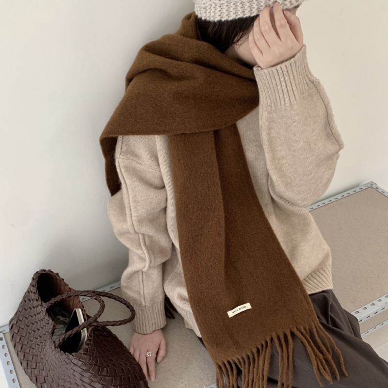 한국 스타일 시크한 솔리드 태슬 스카프 여성 남성 겨울 - Muffler Men Wool 리뷰 및 가격