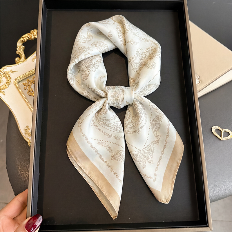 빈티지 베이지 페이즐리 프린트 스퀘어 스카프 새틴 실크 - Ascot Neck Scarf 리뷰 및 가격