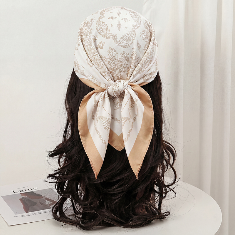 빈티지 베이지 페이즐리 프린트 스퀘어 스카프 새틴 실크 - Ascot Neck Scarf 리뷰 및 가격