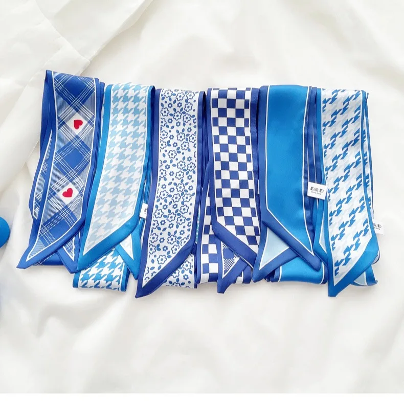 클라인 블루 실크 스카프 여성용 새 체크무늬 헤어밴드, - Ascot Neck Scarf 리뷰 및 가격