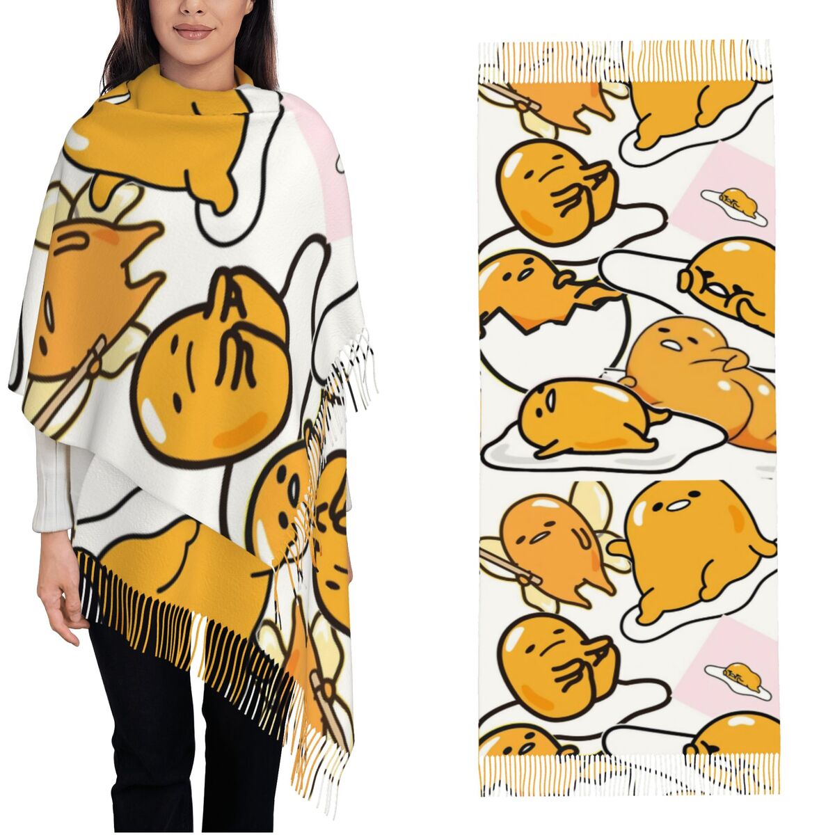구데타마 귀여운 달걀 만화 스카프 여성용 따뜻한 겨울  - Pashmina Wrap Large 리뷰 및 가격