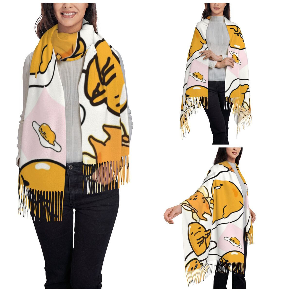 구데타마 귀여운 달걀 만화 스카프 여성용 따뜻한 겨울  - Pashmina Wrap Large 리뷰 및 가격