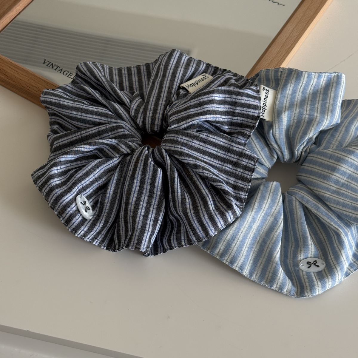 한국 패션 스트라이프 헤어 고무 밴드 여자 블루 Scr - Silk Tie Striped 리뷰 및 가격